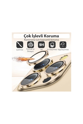 Ally iPhone Uyumlu 14 Pro-14 Pro Max 3d Metal Çerçeveli Kamera Lens Koruyucu- 5775 Altın