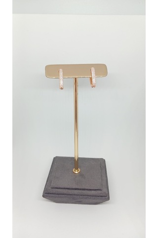 Taşlı Rose Kaplama 925 Ayar Gümüş Halka Küpe Gümüş