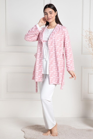 Mecit Pijama Mecit 6100 Pembe Sabahlıklı Şardonlu Hamile Lohusa Pijama Takımı