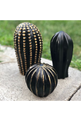 Thiramis Dekoratif 3 Lü Kaktüs Siyah Gold Detay