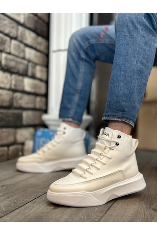 Ba0321 Gizli Bağcıklı Erkek Yüksek Taban Beyaz Spor Bot 001