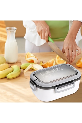 Taşınabilir Yemek Kabı Lunch Box 2 Katlı Diyet Beslenme Kutusu Saklama Kabı Çatal Kaşıklı Sefer Tası Beyaz
