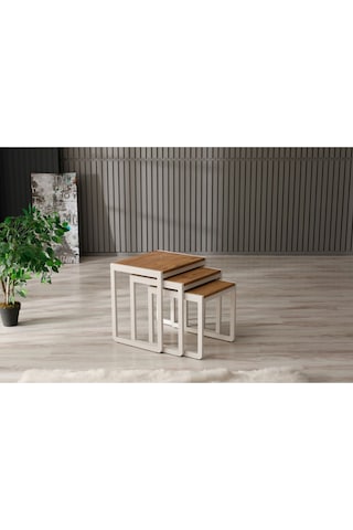 Sehpol Üçlü Zigon Sehpa 50x40x52/45x40x46/40x40x40 Beyaz