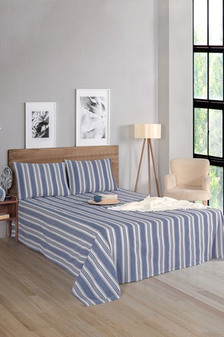 Sport Çizgili Çarşaf + Yastık Kılıfı Seti Çift Kişilik Soft Line Lacivert Lacivert