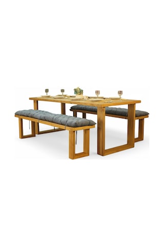 Neiwel Doer Doğal Ahşap Banklı Yemek Masası Takımı-80-260 Takım Açık Ceviz