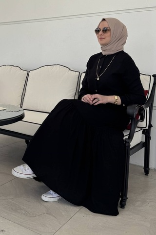 Rabia Şamlı Süreyya Gömlek Elbise Siyah Normal