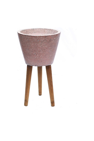 Aspen Ahşap Ayaklı Beton Saksı Pembe Gri