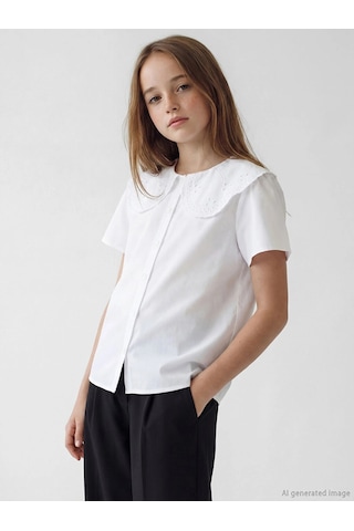 LC Waikiki Lcw Kids Beyaz Bebe Yaka Kız Çocuk Poplin Gömlek Buxe Whıte