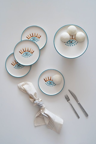 Kevin Seramik Hand Made 5 Parça Nazar Pasta Servis Takımı