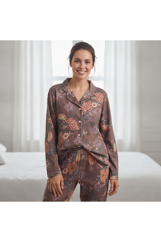 Bonbon Kadın Giyim Önden Düğmeli Baskılı Pijama Takımı Bb2671 Çok Renkli