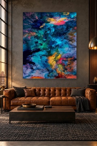 Fida Turkuaz Pembe Bulutsu Soyut Desen Canvas Tablo Çok Renkli