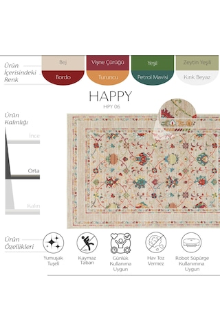 Cool Halı Happy Bej Otantik Halı Etnik Anadolu Desenli Kaymaz Bohem Modern Salon Oturma Odası Halısı
