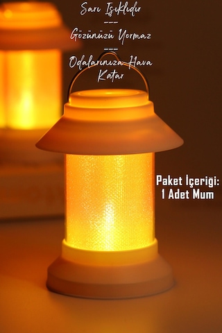 Led Mum Sokak Lambası Tip Kulplu Dumansız Pilli Alevli Dekoratif Yapay Mum Işıldak Beyaz 1036-9