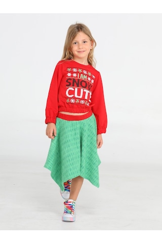 Snow Cute Kız Çocuk Etek + Sweatshirt Takım-kırmızı Kırmızı
