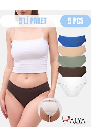 Alya Underwear Kadın Pamuklu Hipster - Slip Külot 5 Farklı Renk 1 Pakette Cok Renkli