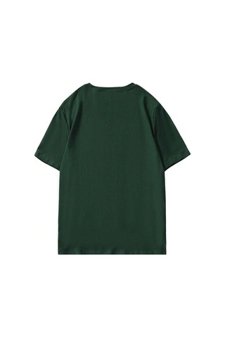 T-shirt - Beach Baskılı Oversize Bisiklet Yaka Kısa Kol Tişört Yeşil
