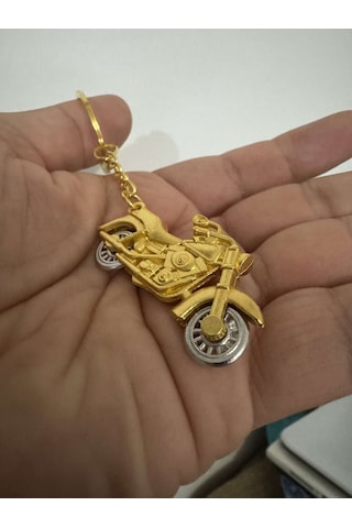 Herşey Nota Harley Motorsiklet Gold 3 Boyutlu Tekerlekleri Dönen Anahtarlık