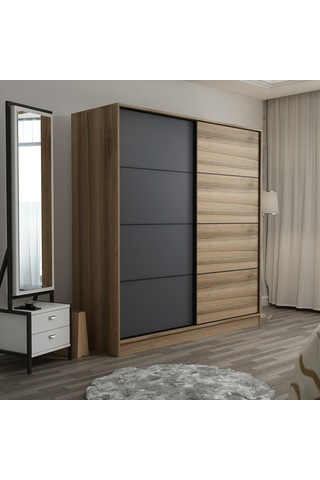 Minarmobilya Minar Kale 2 Kapaklı Sürgülü Dolap 180 Cm - Dore/Antrasit (541417069)