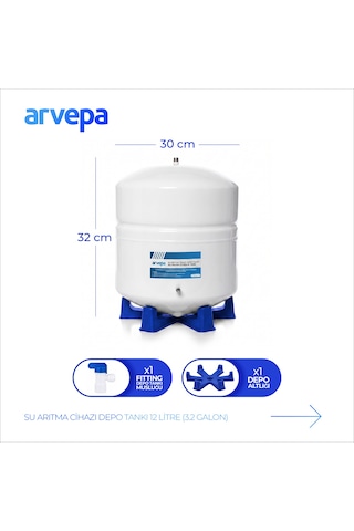 Arvepa Su Arıtma Cihazı 12 Litre (3.2 Galon) Çelik Depo Tankı - Uzun Ömürlü (Vana ve Altlık Dahil)