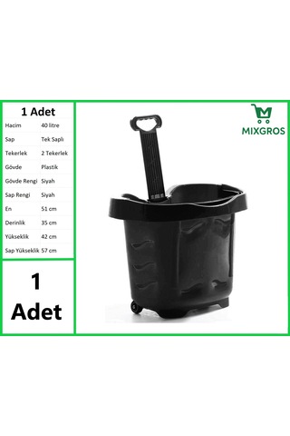 Tekerlekli Plastik Market Alışveriş El Sepeti 40 Litre Siyah 1 Adet Siyah