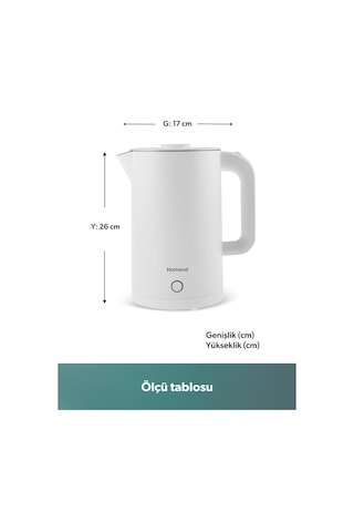 Homend Heatrow Cool Touch 1618h Çift Duvarlı Sessiz Xl Su Isıtıcısı Kettle