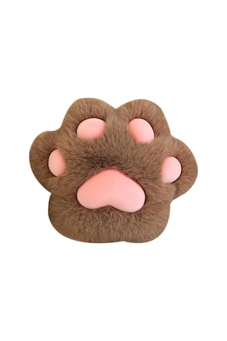 Lemestar Kedi Ayakşığı Desenli Yumuşak Plüsh Bel Yastığı - Ofis, Araba, Koltuk Desteği Ve Dekor Koyu Kahverengi, 45 Cm Koyu Kahverengi