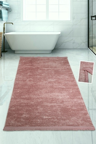 Nova Pembe 80x150 Cm Büyük Ebat Banyo Paspası Spor Saçaklı Kaymaz Pembe