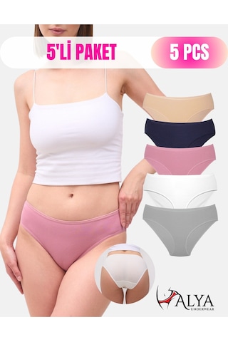 Alya Underwear Kadın Pamuklu Hipster - Slip Külot 5 Farklı Renk 1 Pakette Çor Renkli
