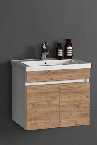 Çiğdem 65 Cm Beyaz -atlantik Çam Mdf Seramik Lavabolu Asma Banyo Alt Dolabı Beyaz - Atlantik Çam