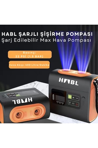 Habl Şarjlı Dijital Şişirme Pompası Çadır/paddle Board/şişme Yatak Vb 22psı 1.5 Bar Siyah Turuncu