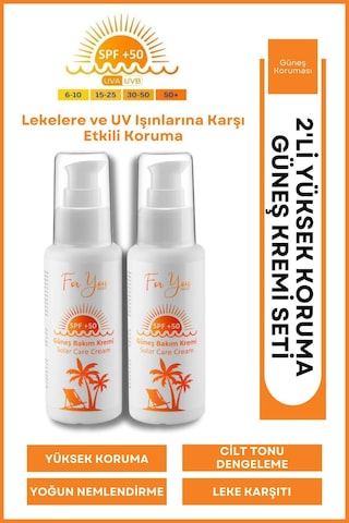 Leke Karşıtı, Yüksek Korumalı Spf50+ Faktörlü 100 Ml Güneş Kremi 2 Adet