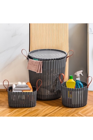 Porsima 4314 Antrasit 3'lü Sepet Seti Banyo Mutfak Organizeri