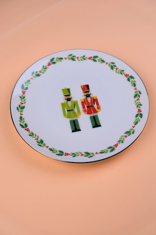 Tabak Evi Porselen Altın Yaldızlı Kurşun Asker Pasta Tabağı 20,50cm Tekli Çok Renkli