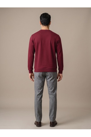 Maccali Erkek Bordo İki İplik Bisiklet Yaka Sweatshirt