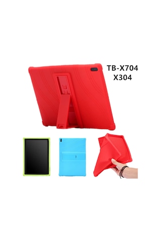 Lenovo Tab 4 10 (Tb-X304,X704 Standli Silikon Kilif 284055864 - Renk / Kirmizi