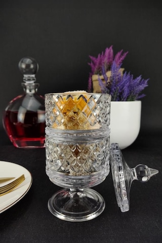 Digithome KU.MKZ.002 Ayaklı 2 Katlı Cam Sunumluk Kurabiyelik ve Şekerlik 20 CM