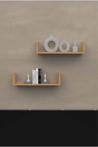 Ahşap Dekoratif Duvar Rafı İkili