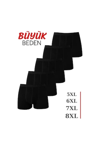 Marivento Premium Normal Bel Pamuklu Giyim Likralı Model Erkek Siyah Büyük Beden Boxer 5'li Paket