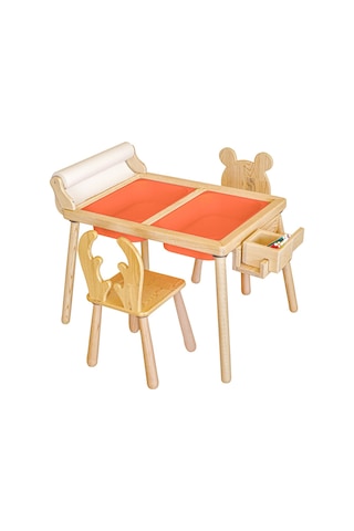 Woodnjoytoy Woodnjoy Masif Ağaç Aktivite & Çalışma Masası + 2 Sandalye