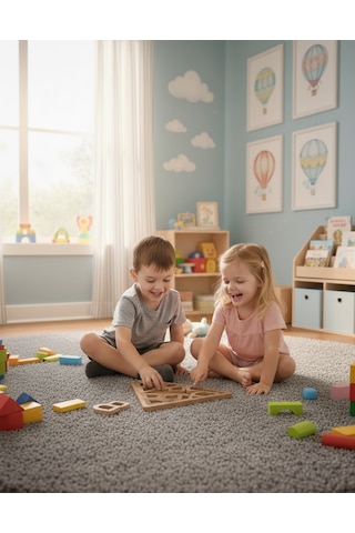 Montessori Eğitici Geometrik Puzzle Oyunu - El Yapımı Yapboz Puzzle Seti Kahverengi Üçgen