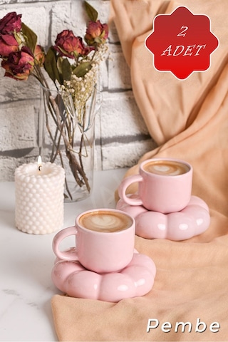 Mithra Life 2 Adet 95 Ml Papatya Şekilli Seramik Pembe Türk Kahvesi Fincan Takımı Mıt1159 Pembe