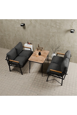 Mb Garden Furnıture Simetri Model, Balkon, Mutfak, Bahçe,cafe,metal Koltuk Takımı,bahçe Takımı,çay Seti, 2+2 Takım+masa Antrasit Gri