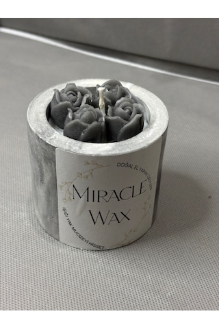 Gri Beton Gül Parafin Mum Kasesi Dekoratif Koyu Gri