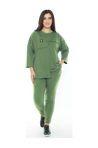 Lady Majestic Cotton 1. Kalite Büyük Beden Özel Tasarım Eşofman Takımı Çağla Yeşili Yeşil