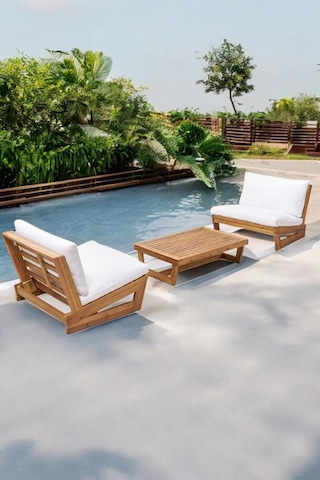 Conforlove Bahçe Masif Kestane Ahşap Koltuk Takımı 1+1+Sehpa Krem