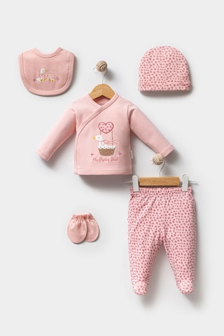 Sevimli Ördek Desenli 5 Parça Yenidoğan Hastane Çıkışı Zıbın Seti Pembe