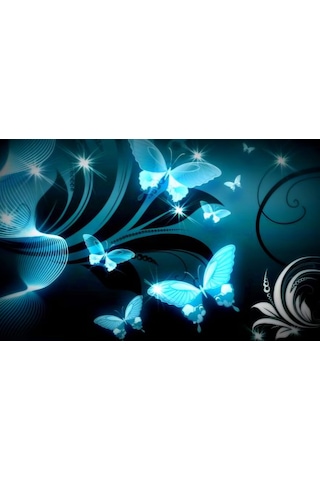 Özel Tasarım Marka 240x260 Cm 5d Çift Kişilik Nevresim Takımı Pamuk Saten Neon Kelebek Siyah Mavi Neon Mavi