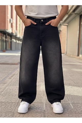 St.poll Vintage Eskitme Efektli Yıkama Baggy Jeans Pantolon Unisex Eskitme Siyah