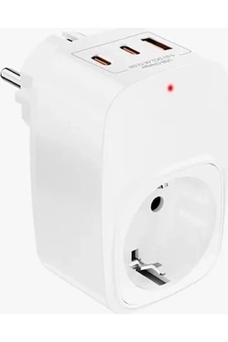 Tekli Yüksek Voltaj Korumalı Duvar Prizi 2x Type-c 1x Usb Çıkışlı Priz Grup Priz Çoğaltıcı Beyaz Normal