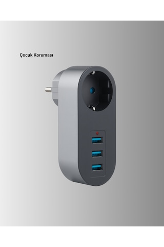 Isıya Dayanıklı 3 Usb Portlu Güvenlikli Priz - Akıllı Enerji Yönetimi